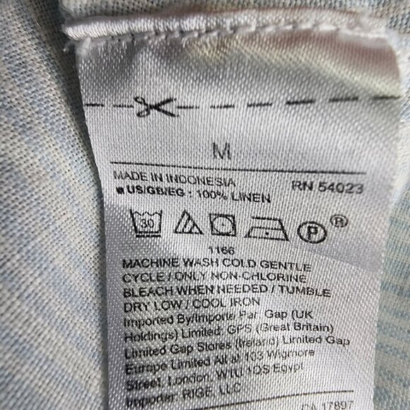 Men's Gap Shirt 100% Linen Light Blue & White Stripes Button-Up Long Sleeve M - Picture 8 of 12